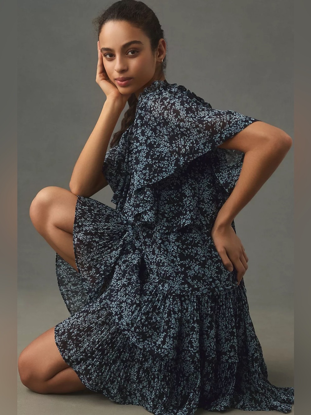 Anthropologie Nuuly Short-Sleeve Keyhole Swing Tunic Mini Dress